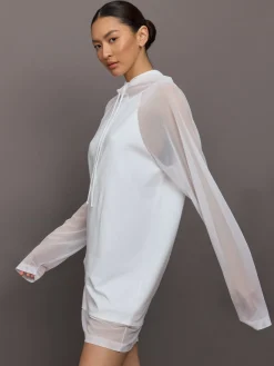 Oversized Raglan Sleeve hooded Mini Dress W Mesh