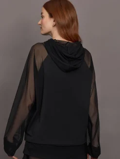 Oversized Raglan Sleeve Hooded Top W Mesh