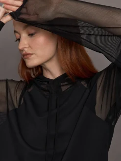 Oversized Raglan Sleeve Hooded Top W Mesh