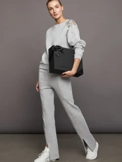 Rhinestone Front Slit Sweatpant
