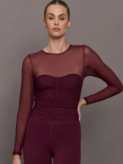 Ruched Mesh Long Sleeve Top in Melt