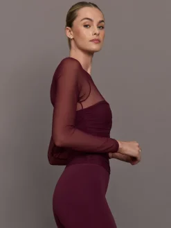 Ruched Mesh Long Sleeve Top in Melt