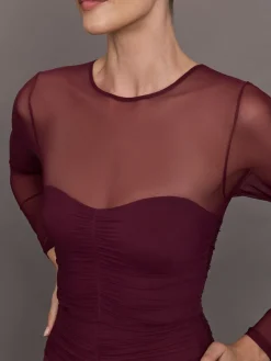 Ruched Mesh Long Sleeve Top in Melt