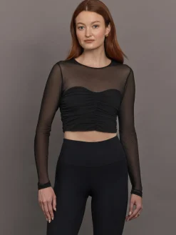 Ruched Mesh Long Sleeve Top in Melt