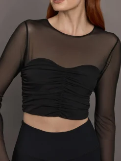 Ruched Mesh Long Sleeve Top in Melt