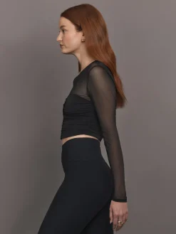 Ruched Mesh Long Sleeve Top in Melt
