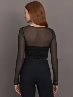 Ruched Mesh Long Sleeve Top in Melt