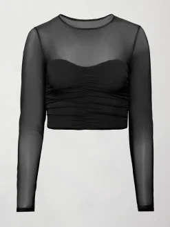 Ruched Mesh Long Sleeve Top in Melt