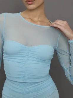 Ruched Mesh Long Sleeve Top in Melt