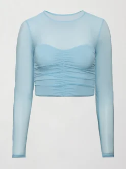 Ruched Mesh Long Sleeve Top in Melt