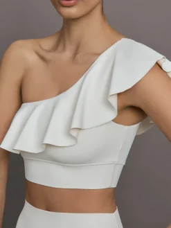 Ruffle One Shoulder Bra in Diamond Compression