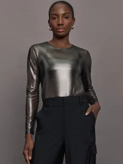 Silver Mesh Long Sleeve Top