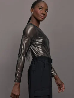 Silver Mesh Long Sleeve Top