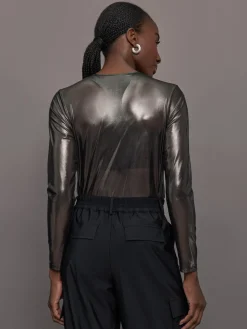 Silver Mesh Long Sleeve Top