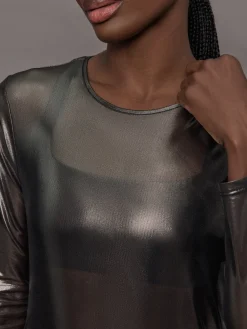Silver Mesh Long Sleeve Top
