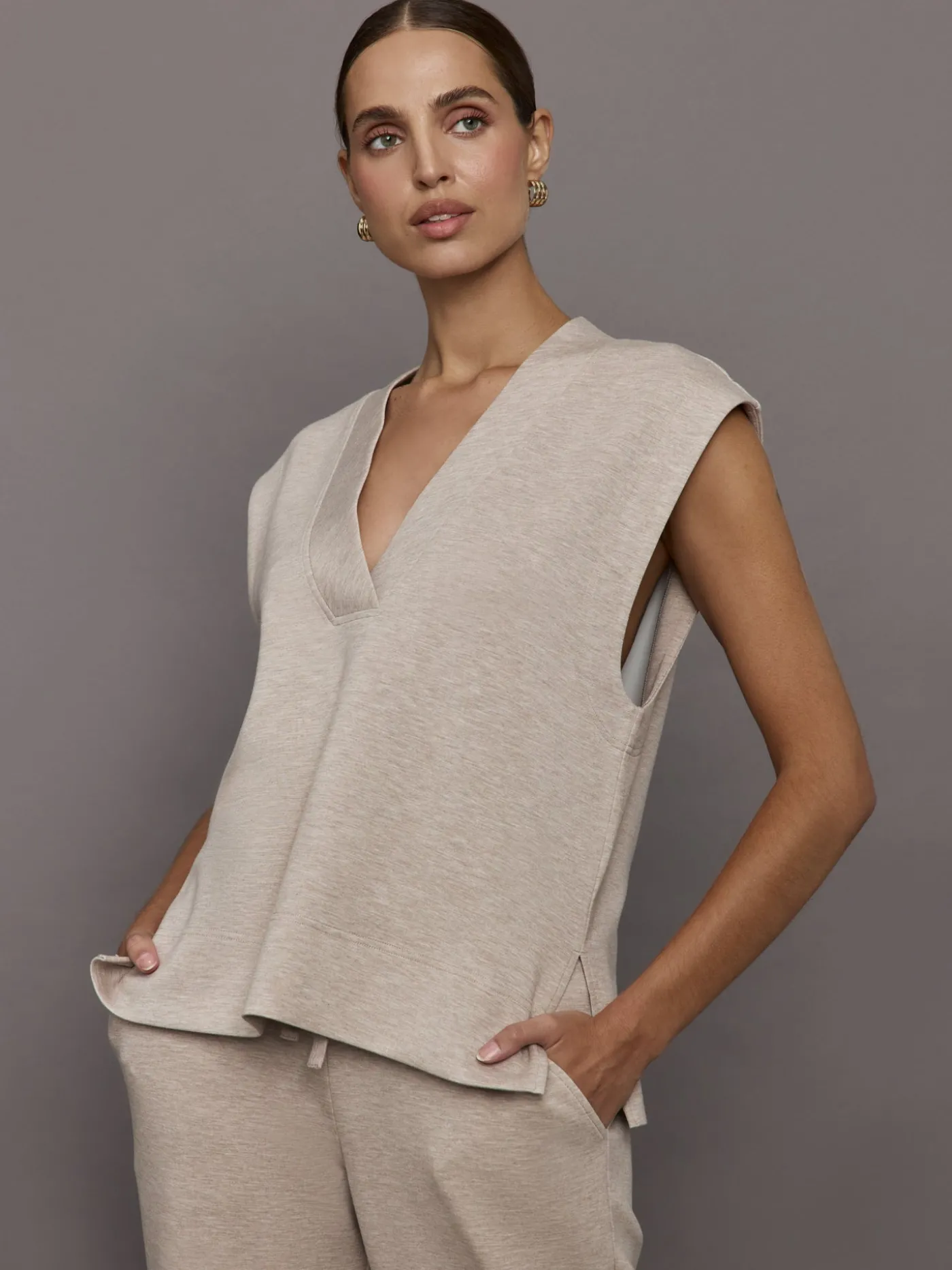 V Neck Knit Vest in Interlock